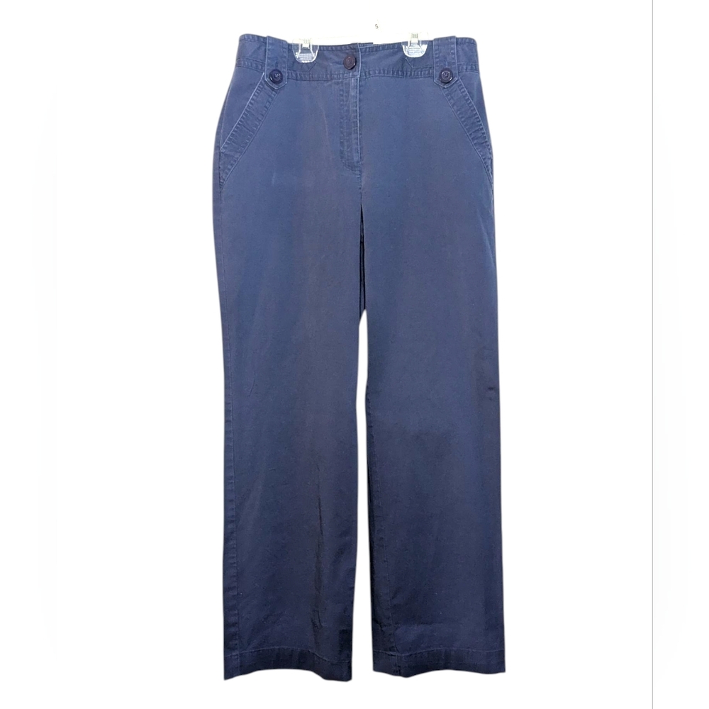 Talbots Pants Size 8 Navy Blue Stretch Tailored Straight Leg Chino Cotton Office
